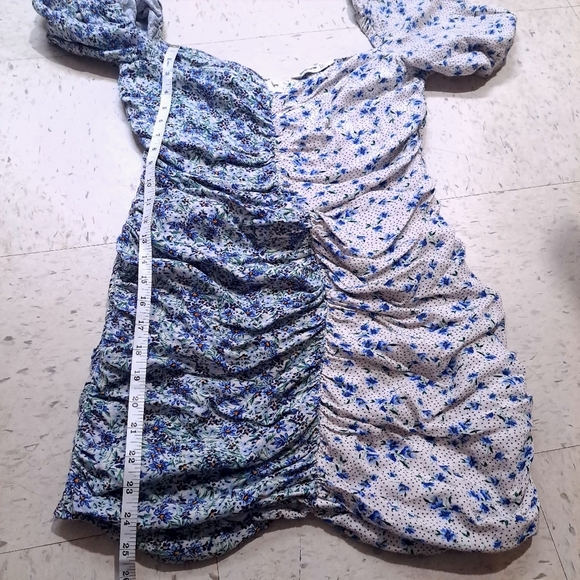 Stradivarius| Floral Ruched Women's mini dress blocked colors - Picture 8 of 9